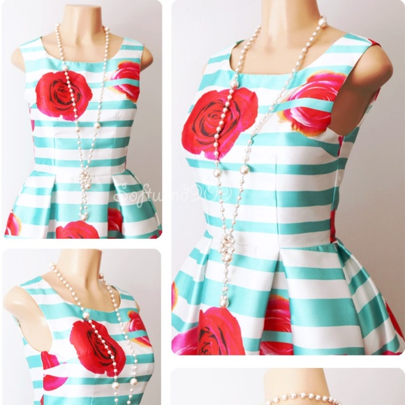 Last ☝️Floral Satin Fit & Flared Midi Skater Dress - Picture 3 of 8